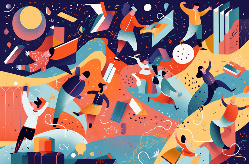 星空儿童节彩色人群狂欢升空欢乐多彩平面插画,插画/手绘图,插画/手绘图库,插画/手绘图下载,插画/手绘